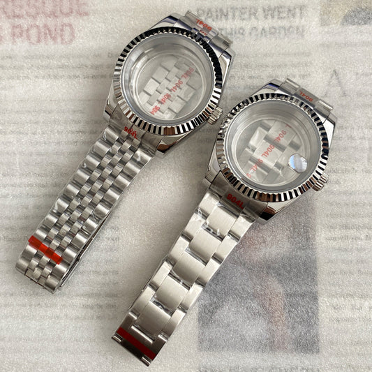 NH35 Case Dog Tooth Ring Log 39mm Transparent Bottom Dense Bottom Case Full Blue Treasure Glass Suitable NH36 Movement