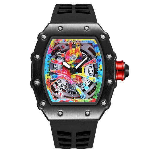 New  Wine Barrel Quartz Watch Sports Personality Color Graffiti Men&#039;s Watch